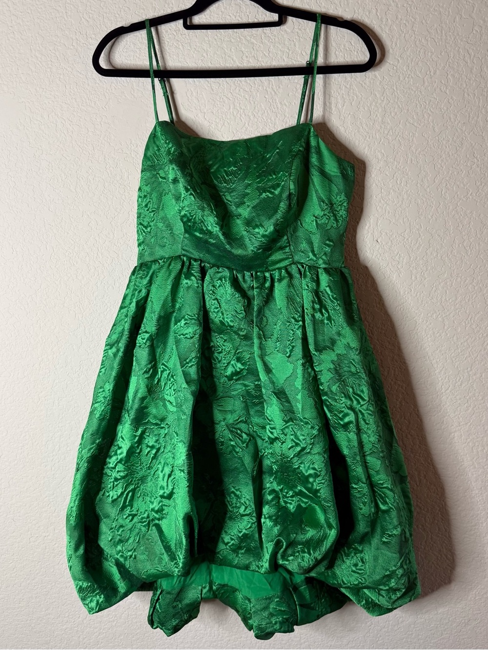 ANTHROPOLOGIE Green Jacquard Bubble Hem Mini Dress Size 12 - Picture 3 of 5